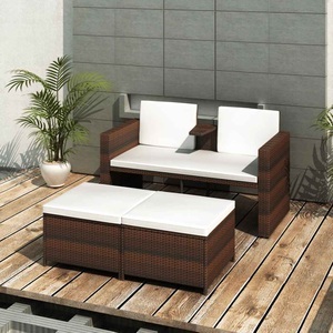 vidaXL, vidaXL 4-tlg. Garten-Lounge-Set mit Auflagen Poly Rattan Braun
