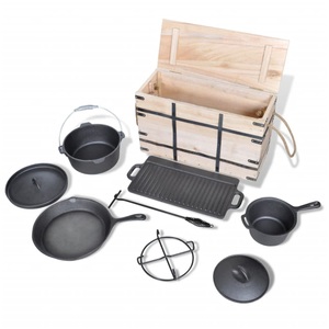 vidaXL, vidaXL 9-teiliges Set in Holzkiste Kochtopf-Set Töpfe Pfanne, vidaXL 9-teiliges Set in Holzkiste Kochtopf-Set Töpfe Pfanne