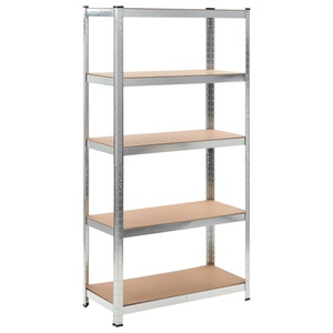 Diverse Hardware, Regal Lagerregal Steckregal Kellerregal Werkstattregal, vidaXL Lagerregal mit 5 Böden Silbern Stahl & Holzwerkstoff
