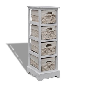 vidaXL, vidaXL Holz-Schränkchen mit 4 Flechtkörben Weiß, vidaXL Korbregal Holz mit 4 Körben Weiß