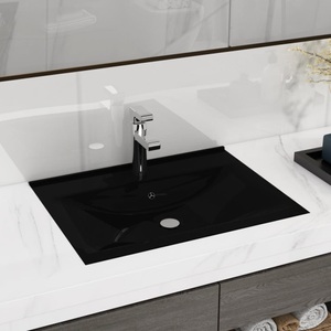 vidaXL, vidaXL Luxus-Waschbecken Keramik Rechteckig Schwarz mit Hahnloch 60x46 cm, vidaXL Luxus-Waschbecken Keramik Rechteckig Schwarz mit Hahnloch 60x46 cm