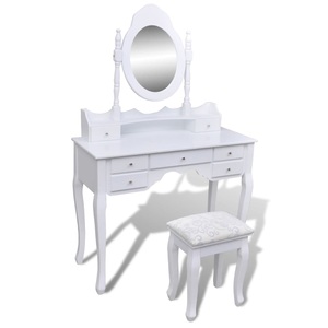 Diverse Hardware, Schminktisch mit Spiegel und Hocker 7 Schubladen Weiss, vidaXL Schminktisch mit Spiegel und Hocker 7 Schubladen Weiß