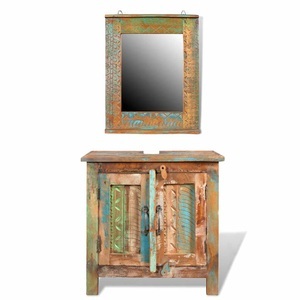 vidaXL, vidaXL Badmöbel Waschbeckenunterschrank mit Spiegel Massivholz, vidaXL Badmöbel Waschbeckenunterschrank mit Spiegel Massivholz
