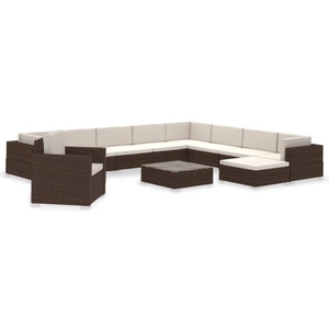 Diverse Hardware, 12-tlg. Garten-Lounge-Set mit Auflagen Poly Rattan Braun
