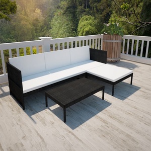 Diverse Hardware, 3-tlg. Garten-Lounge-Set mit Auflagen Poly Rattan Schwarz, VidaXL - Gartensofa poly-rattan, One Size, Schwarz
