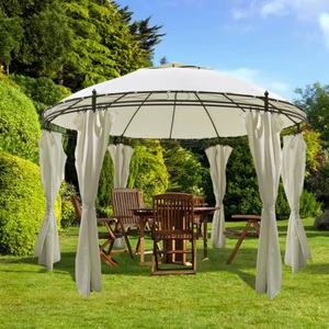 vidaXL, vidaXL Runder Gartenpavillion mit Vorhängen 3,5 x 2,7 m