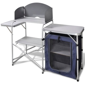 Diverse Hardware, Camping-Kochstation aus Aluminium zusammenklappbar mit Windschutz, vidaXL Campingküche Klappbar mit Aluminium-Windschutz