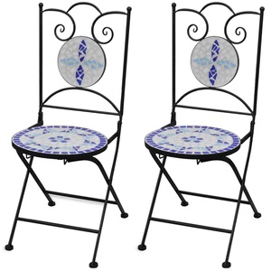 vidaXL, vidaXL Bistrostühle Klappbar 2 Stk. Keramik Blau und Weiß, 