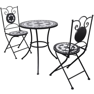 Diverse Hardware, 3-tlg. Bistro-Set Keramikfliese Schwarz/Weiss, vidaXL 3-tlg. Bistro-Set Keramik Schwarz und Weiß
