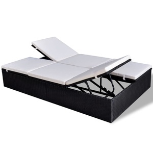 Diverse Hardware, Doppel-Sonnenliege mit Auflage Poly Rattan Schwarz, vidaXL Doppel-Sonnenliege mit Auflage Poly Rattan Schwarz