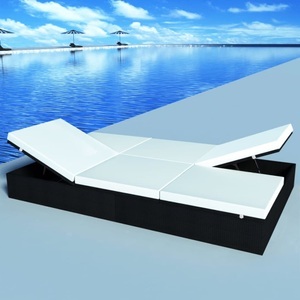 Diverse Hardware, Doppel-Sonnenliege mit Auflage Poly Rattan Schwarz, vidaXL Doppel-Sonnenliege mit Auflage Poly Rattan Schwarz