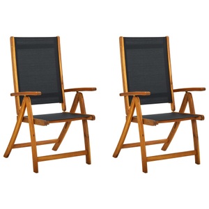 vidaXL, vidaXL Gartenstühle 2 Stk. Akazie Massivholz und Textilene, vidaXL Gartenstühle 2 Stk. Klappbar Massivholz Akazie und Textilene