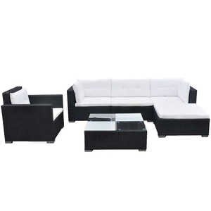 Diverse Hardware, 6-tlg. Garten-Lounge-Set mit Auflagen Poly Rattan Schwarz