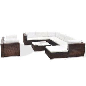 Diverse Hardware, 10-tlg. Garten-Lounge-Set mit Auflagen Poly Rattan Braun