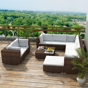 Diverse Hardware, 10-tlg. Garten-Lounge-Set mit Auflagen Poly Rattan Braun