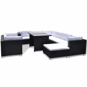 Diverse Hardware, 10-tlg. Garten-Lounge-Set mit Auflagen Poly Rattan Schwarz