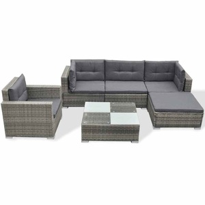 Diverse Hardware, 6-tlg. Garten-Lounge-Set mit Auflagen Poly Rattan Grau