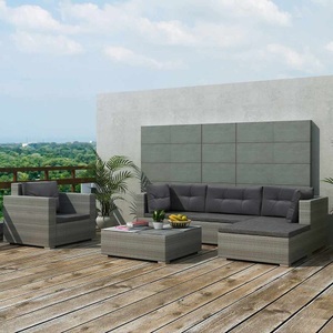 Diverse Hardware, 6-tlg. Garten-Lounge-Set mit Auflagen Poly Rattan Grau