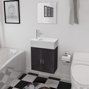 vidaXL, vidaXL Dreiteiliges Badmöbel-Set mit Waschbecken Schwarz, vidaXL 3-tlg. Badmöbel-Set mit Waschbecken Schwarz
