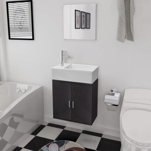 vidaXL, vidaXL Dreiteiliges Badmöbel-Set mit Waschbecken Schwarz, vidaXL 3-tlg. Badmöbel-Set mit Waschbecken Schwarz