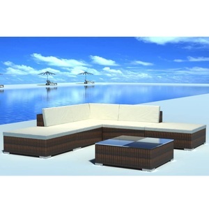 Diverse Hardware, 6-tlg. Garten-Lounge-Set mit Auflagen Poly Rattan Braun