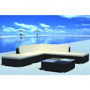 Diverse Hardware, 6-tlg. Garten-Lounge-Set mit Auflagen Poly Rattan Schwarz