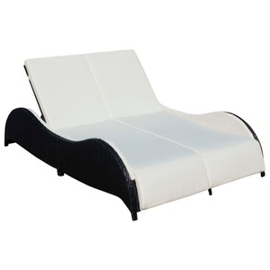 Diverse Hardware, Doppel-Sonnenliege mit Auflage Poly Rattan Schwarz, vidaXL Doppel-Sonnenliege mit Auflage Poly Rattan Schwarz