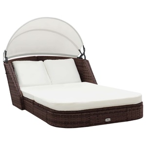 Diverse Hardware, Sonnenliege mit Baldachin Poly Rattan Braun, 
