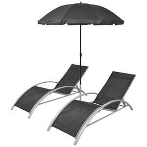 Diverse Hardware, Sonnenliegen mit Schirm Aluminium Schwarz, vidaXL Sonnenliegen mit Schirm Aluminium Schwarz
