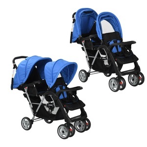 Diverse Hardware, Geschwisterwagen Stahl blau und schwarz, vidaXL Tandem-Kinderwagen Stahl Blau und Schwarz