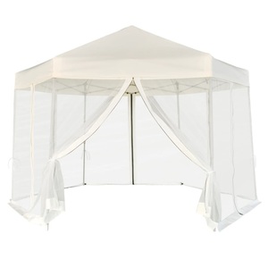 vidaXL, vidaXL Sechseckiges Pop-Up Festzelt 6 Seitenwände Cremeweiß 3,6×3,1 m