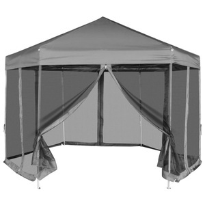 vidaXL, vidaXL Sechseckiges Pop-Up Festzelt mit 6 Seitenwänden Grau 3,6x3,1 m