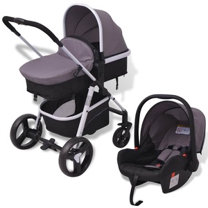 Diverse Hardware, 3-in-1 Kinderwagen Aluminium grau und schwarz, vidaXL 3-in-1 Kinderwagen Aluminium Grau und Schwarz