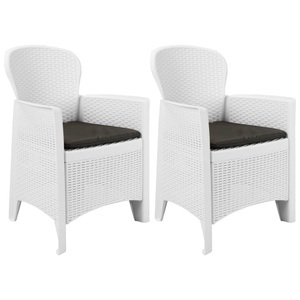vidaXL, vidaXL Gartenstühle 2 Stk. mit Kissen Weiß Kunststoff Rattan-Optik, vidaXL Gartenstühle 2 Stk. mit Kissen Weiß Kunststoff Rattan-Optik