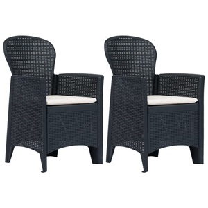 vidaXL, vidaXL Gartenstühle 2 Stk. mit Kissen Anthrazit Kunststoff Rattan-Optik