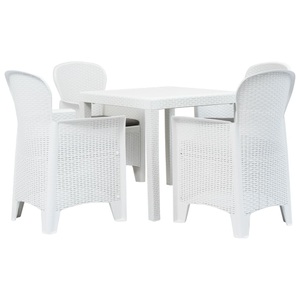 Diverse Hardware, 5-tlg. Garten-Essgruppe Kunststoff Weiss Rattan-Optik