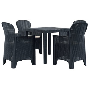 Diverse Hardware, 5-tlg. Garten-Essgruppe Kunststoff Anthrazit Rattan-Optik