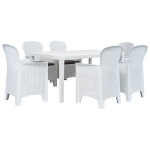 Diverse Hardware, 7-tlg. Garten-Essgruppe Kunststoff Weiss Rattan-Optik, vidaXL 7-tlg. Garten-Essgruppe Kunststoff Weiß Rattan-Optik
