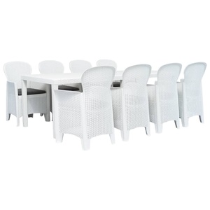 Diverse Hardware, 9-tlg. Garten-Essgruppe Kunststoff Weiss Rattan-Optik