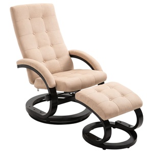 Diverse Hardware, Liegesessel mit Fusshocker Creme Stoff in Veloursleder-Optik, 