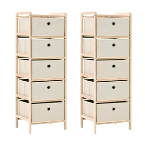vidaXL, vidaXL Aufbewahrungsregale mit 5 Stoffkörben 2 Stk. Beige Zedernholz, vidaXL Korb-Kommoden 2 Stk. mit 5 Stoffkörben Zedernholz Beige