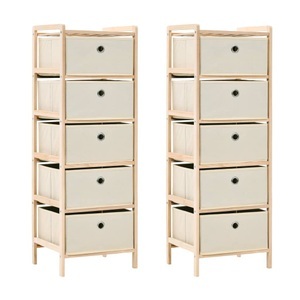 vidaXL, vidaXL Aufbewahrungsregale mit 5 Stoffkörben 2 Stk. Beige Zedernholz, vidaXL Korb-Kommoden 2 Stk. mit 5 Stoffkörben Zedernholz Beige