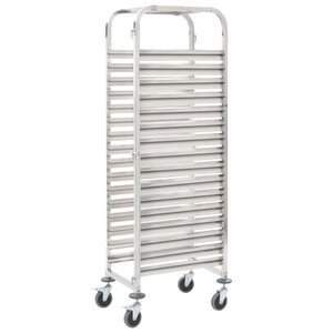 vidaXL, vidaXL Tablettwagen für 16 Tabletts 38x55x163 cm Edelstahl, vidaXL Tablettwagen für 16 Tabletts 38x55x163 cm Edelstahl
