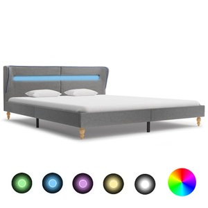 Diverse Hardware, Bettgestell mit LED Hellgrau Stoff 160x200 cm, 
