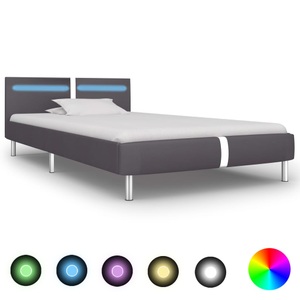 Diverse Hardware, Bettgestell mit LED Grau Kunstleder 90x200 cm, vidaXL Bettgestell mit LED Grau Kunstleder 90x200 cm