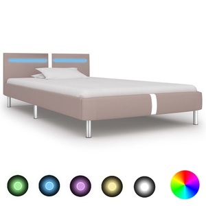 Diverse Hardware, Bettgestell mit LED Cappuccino-Braun Kunstleder 90x200 cm, vidaXL Bettgestell mit LED Cappuccino-Braun Kunstleder 90x200 cm