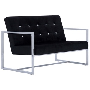 Diverse Hardware, 2-Sitzer-Sofa mit Armlehnen Schwarz Chrom und Samt, vidaXL 2-Sitzer-Sofa mit Armlehnen Schwarz Chrom und Samt