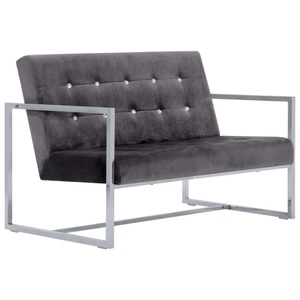 Diverse Hardware, 2-Sitzer-Sofa mit Armlehnen Dunkelgrau Chrom und Samt