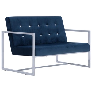 Diverse Hardware, 2-Sitzer-Sofa mit Armlehnen Blau Chrom und Samt