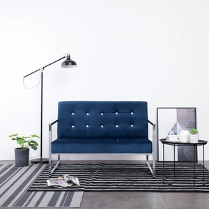 Diverse Hardware, 2-Sitzer-Sofa mit Armlehnen Blau Chrom und Samt